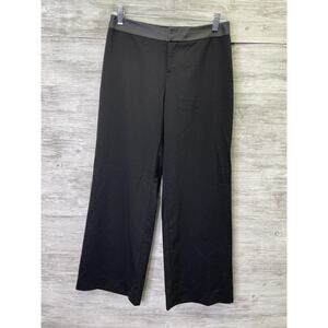 Club Monaco Wool Pants Size 0 Womens Black Low Rise Lamb Leather Trim